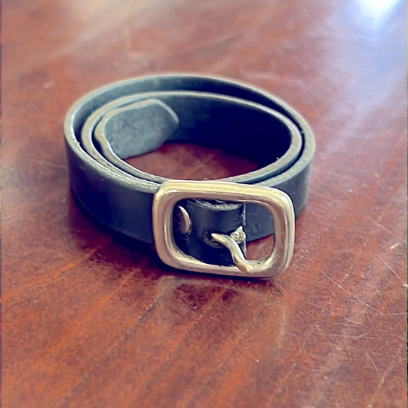 Black Leather Double Wrap Bracelet with Chrome Buckle - Picture 2 of 2